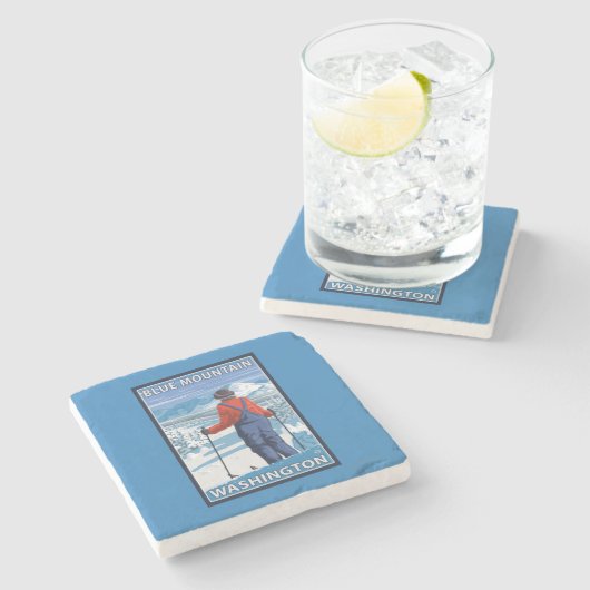 Skier Admiring - Blue Mountain, Washington Stenen Onderzetter (Zijkant)