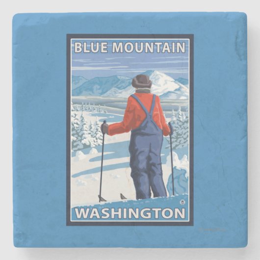 Skier Admiring - Blue Mountain, Washington Stenen Onderzetter (Voorkant)