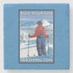 Skier Admiring - Blue Mountain, Washington Stenen Onderzetter