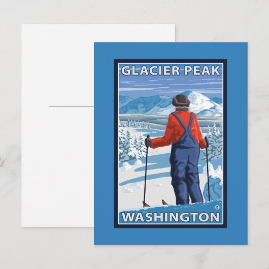 Skier Admiring - Glacier Peak, Washington Briefkaart (Voorkant / Achterkant)