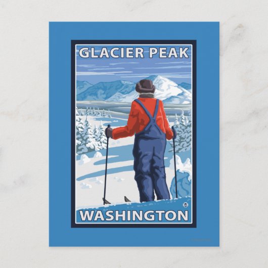 Skier Admiring - Glacier Peak, Washington Briefkaart (Voorkant)
