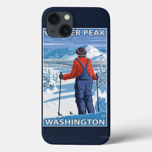 Skier Admiring - Glacier Peak, Washington Case-Mate iPhone Case (Achterkant)