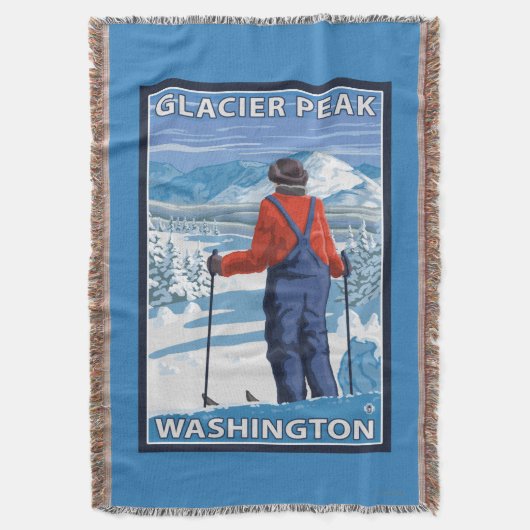 Skier Admiring - Glacier Peak, Washington Deken (Voorkant Verticaal)
