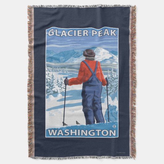 Skier Admiring - Glacier Peak, Washington Deken (Voorkant Verticaal)
