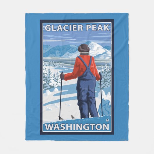 Skier Admiring - Glacier Peak, Washington Fleece Deken (Voorkant)