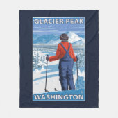 Skier Admiring - Glacier Peak, Washington Fleece Deken (Voorkant)