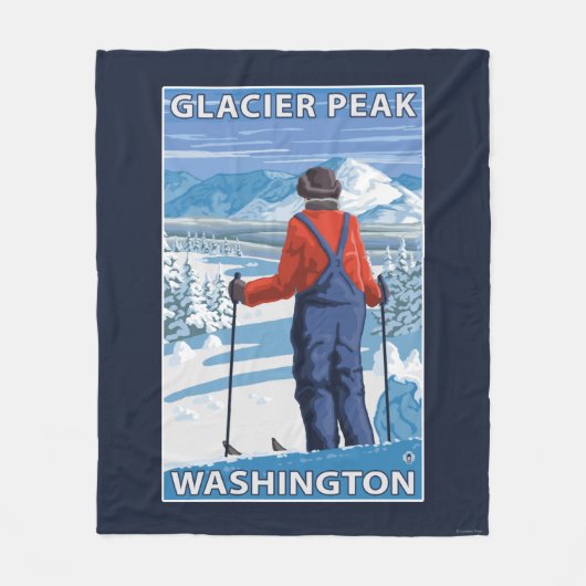 Skier Admiring - Glacier Peak, Washington Fleece Deken (Voorkant)
