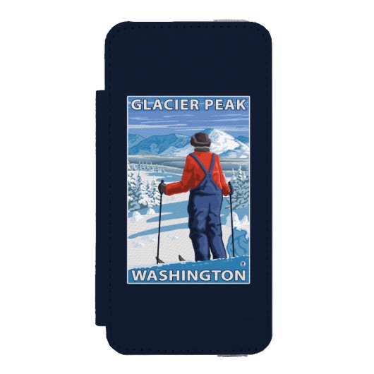 Skier Admiring - Glacier Peak, Washington Incipio iPhone Portemonnee Hoesje (Voorkant Agenda)