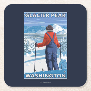 Skier Admiring - Glacier Peak, Washington Kartonnen Onderzetters