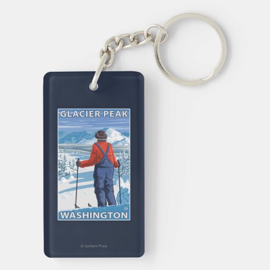 Skier Admiring - Glacier Peak, Washington Sleutelhanger (achterkant)