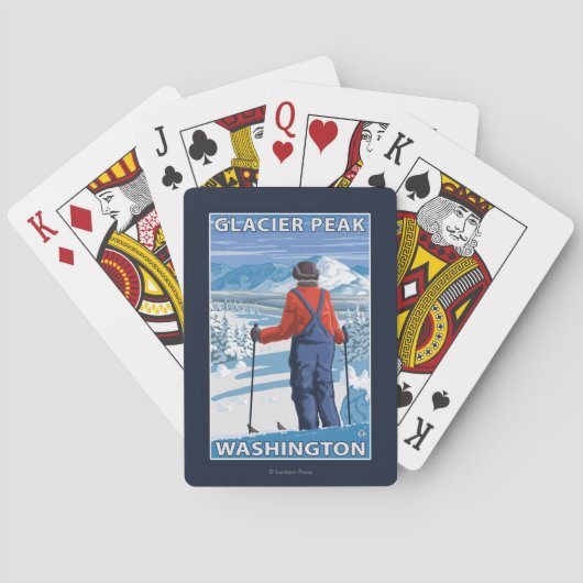 Skier Admiring - Glacier Peak, Washington Speelkaarten (Achterkant)