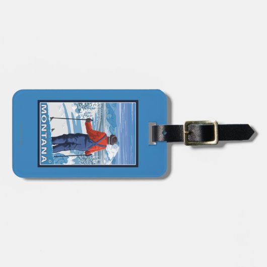 Skier Admiring MontanaVintage Travel Poster Bagagelabel (Voorkant horizontaal)