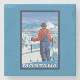 Skier Admiring MontanaVintage Travel Poster Stenen Onderzetter