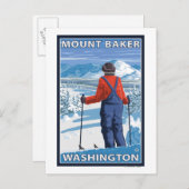 Skier Admiring - Mount Baker, Washington Briefkaart (Voorkant / Achterkant)