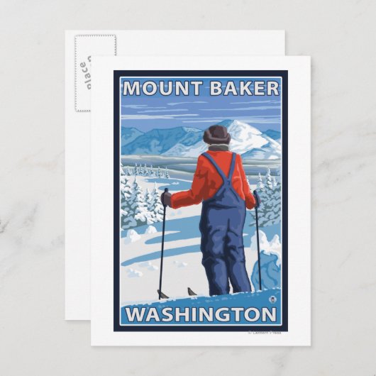 Skier Admiring - Mount Baker, Washington Briefkaart (Voorkant / Achterkant)