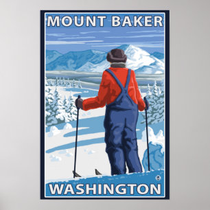 Skier Admiring - Mount Baker, Washington Poster
