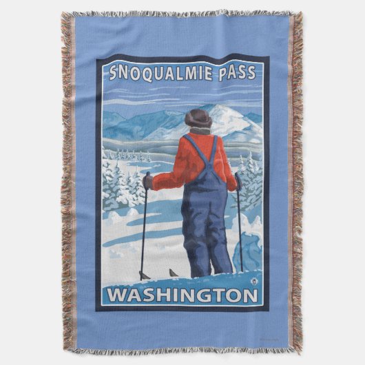 Skier Admiring - Snoqualmie Pass, Washington Deken (Voorkant Verticaal)