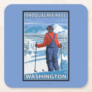 Skier Admiring - Snoqualmie Pass, Washington Kartonnen Onderzetters