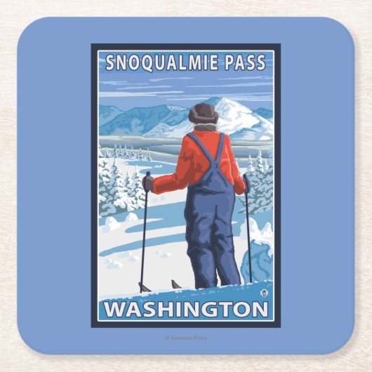 Skier Admiring - Snoqualmie Pass, Washington Kartonnen Onderzetters (Voorkant)