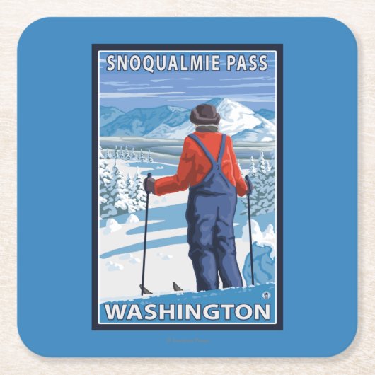 Skier Admiring - Snoqualmie Pass, Washington Kartonnen Onderzetters (Voorkant)