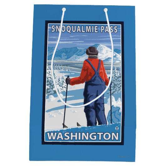 Skier Admiring - Snoqualmie Pass, Washington Medium Cadeauzakje (Achterkant)