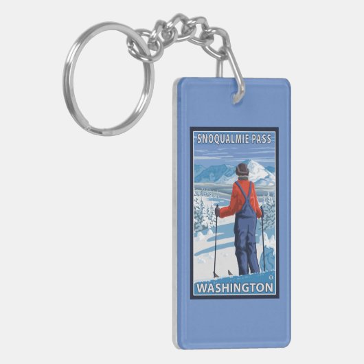 Skier Admiring - Snoqualmie Pass, Washington Sleutelhanger (Voorkant Links)