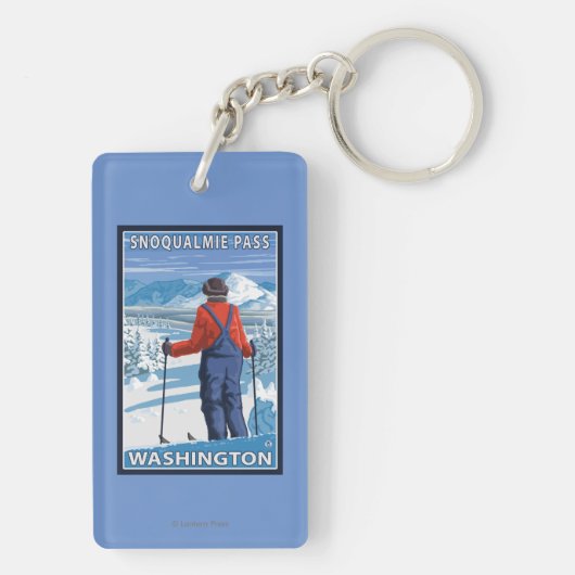 Skier Admiring - Snoqualmie Pass, Washington Sleutelhanger (achterkant)