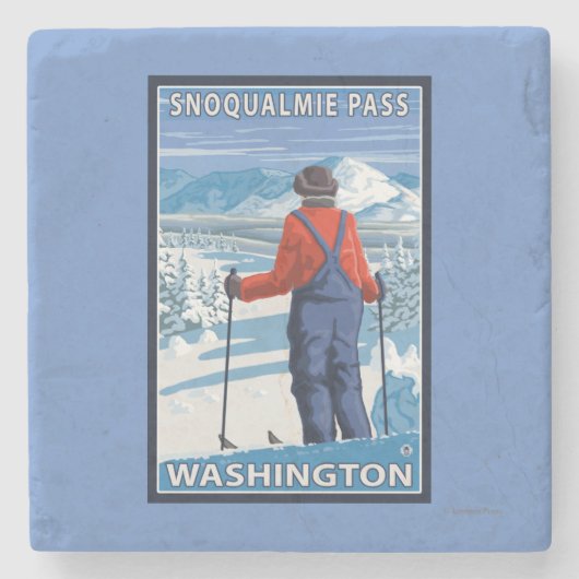 Skier Admiring - Snoqualmie Pass, Washington Stenen Onderzetter (Voorkant)