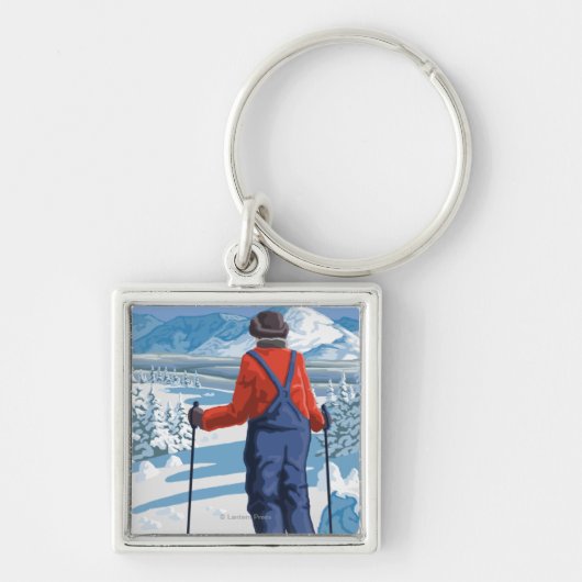 Skier Admiring - Snoqualmie Pass, Washington, VS Sleutelhanger (Voorkant)