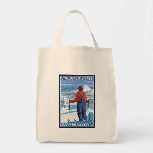 Skier Admiring - Snoqualmie Pass, Washington, VS Tote Bag (Voorkant)