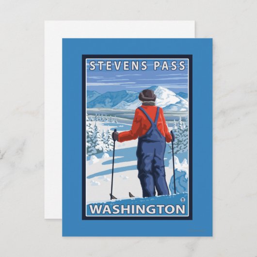 Skier Admiring - Stevens Pass, Washington Briefkaart (Voorkant / Achterkant)