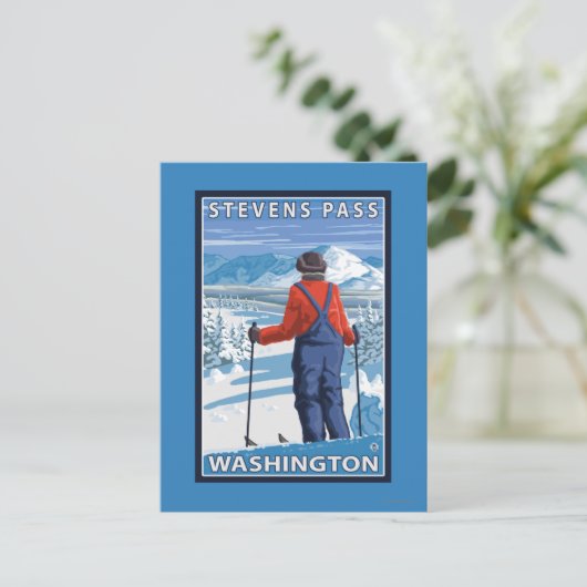 Skier Admiring - Stevens Pass, Washington Briefkaart (Staand voorkant)