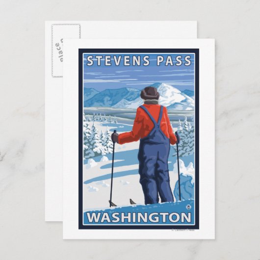 Skier Admiring - Stevens Pass, Washington Briefkaart (Voorkant / Achterkant)