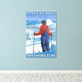 Skier Admiring - Stevens Pass, Washington Canvas Afdruk (Insitu (Houten vloer))