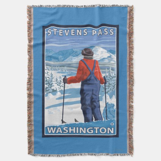 Skier Admiring - Stevens Pass, Washington Deken (Voorkant Verticaal)