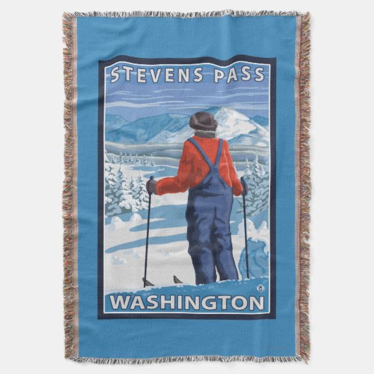 Skier Admiring - Stevens Pass, Washington Deken (Voorkant Verticaal)
