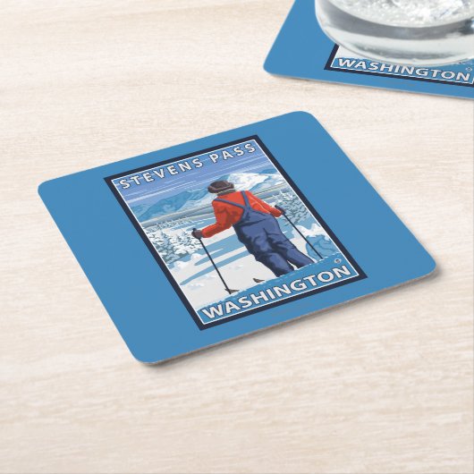Skier Admiring - Stevens Pass, Washington Kartonnen Onderzetters (Schuin)