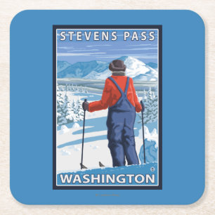 Skier Admiring - Stevens Pass, Washington Kartonnen Onderzetters