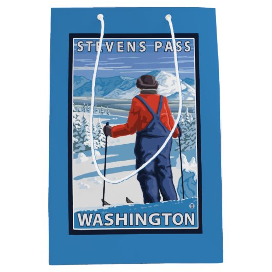 Skier Admiring - Stevens Pass, Washington Medium Cadeauzakje (Voorkant)