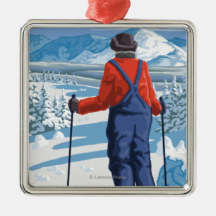 Skier Admiring - Stevens Pass, Washington Metalen Ornament
