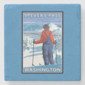 Skier Admiring - Stevens Pass, Washington Stenen Onderzetter (Voorkant)