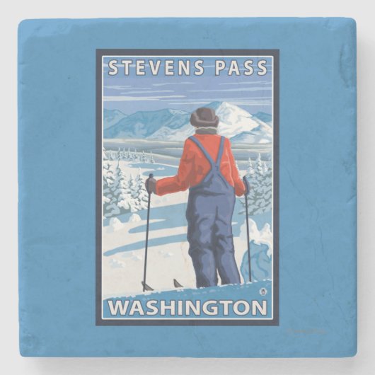 Skier Admiring - Stevens Pass, Washington Stenen Onderzetter (Voorkant)