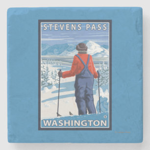 Skier Admiring - Stevens Pass, Washington Stenen Onderzetter