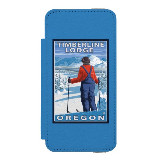 Skier Admiring - Timberline Lodge, Oregon Incipio iPhone Portemonnee Hoesje (Voorkant Agenda)