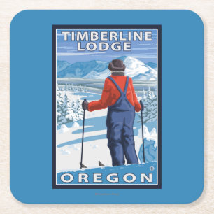 Skier Admiring - Timberline Lodge, Oregon Kartonnen Onderzetters