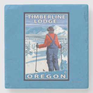 Skier Admiring - Timberline Lodge, Oregon Stenen Onderzetter
