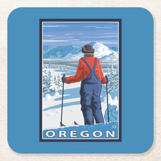 Skier Admiring - Vintage Travel Poster Kartonnen Onderzetters (Voorkant)