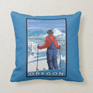 Skier Admiring - Vintage Travel Poster Kussen