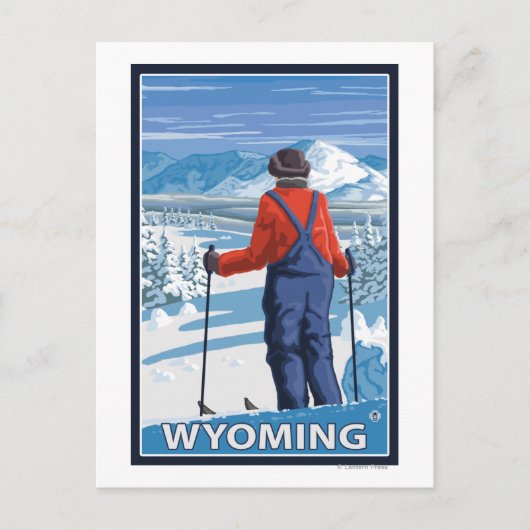 Skier Admiring Wyoming Briefkaart (Voorkant)