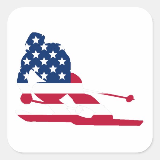 Skiër Amerikaanse vlag Vierkante Sticker (Voorkant)